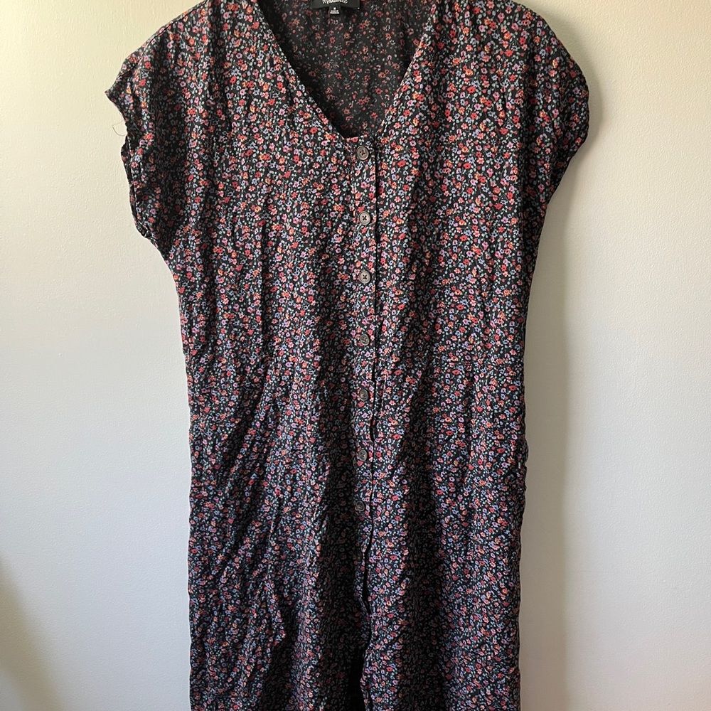 Madewell Black and Red Floral Midi Dress